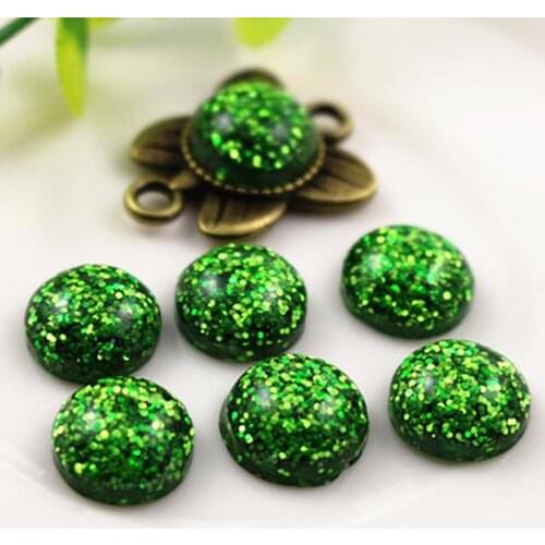 New Fashion 40pcs 12mm Green Color Flat Back Resin Cabochons Cameo G7-34