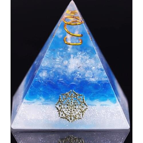 Orgone Pyramid With Healing Blue Glass Gravel Energy Generator Pyramid For Emf Protection Chakra Balancing Positive