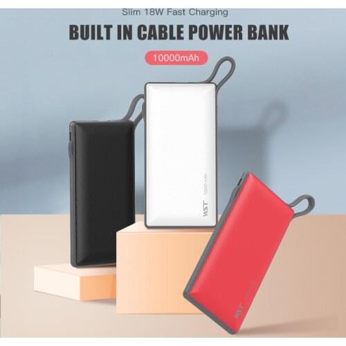 WST Portable Charger Quick Charge Power Bank with Built in Type C Micro USB Cable Fast Charging for iPhone Samsung Xiaomi