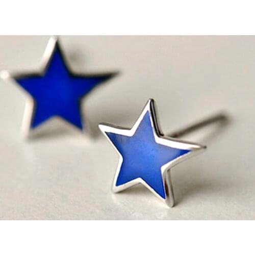 Daisies 1Pair Real Pure 925 Sterling Silver Jewelry Fashion Cute Tiny Blue Stars Stud Earrings Gift for Girls Friend Kids Lady