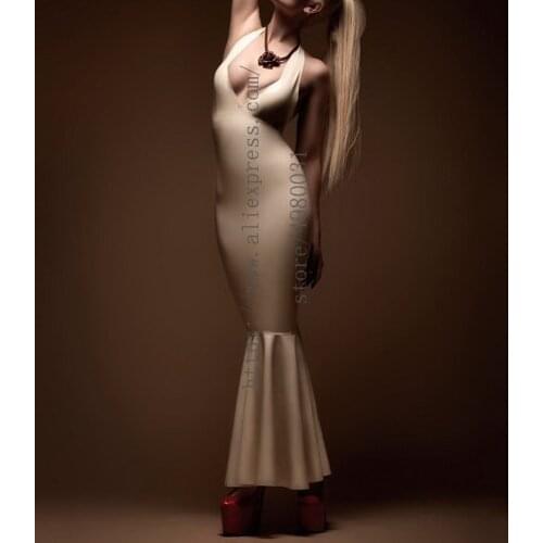 Sexy womens white sheat evening latex long dress with trumpet design in 100% handmade crafts