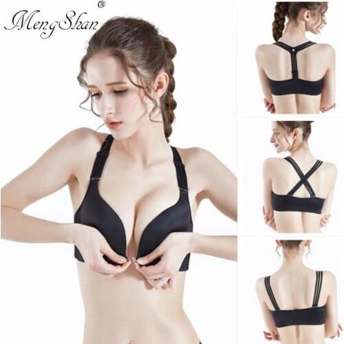 Sexy Seamless Bra Gather Adjustable Women Lingerie Super Push Up Bra Brassier Front Closure Cotton Bra ABCDE cup shoulder strap