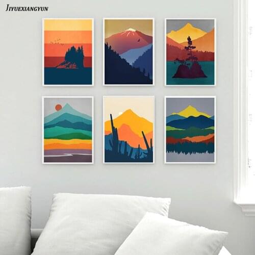 Nordic Abstract Sunrise Sunset Canvas Painting Landscape Posters and Print Minimalist Wall Art Pictures for Living Room Decor