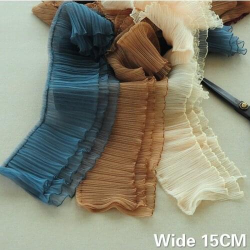 15CM Wide High Quality Three Layers Pleated Chiffon Lace Ruffle Trim Needlework Ribbon Dresses Fluffy Skirts DIY Sewing Supplies