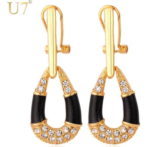 U7 Gold Color Rhinestone Crystal Earrings Fashion Noble Jewelry For Women Earrings Wholesale Gift E24593