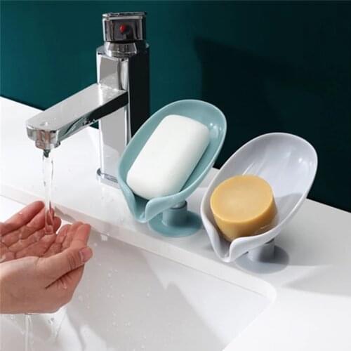 Leaf-shaped Soap Dish Box Soap Holder Drain Rack Toilet Soap Box Perforated Free Standing Suction Cup Travel Bathroom Accessorie