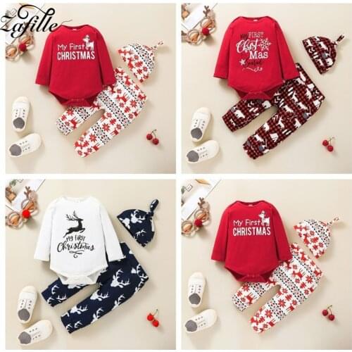 ZAFILLE My First Christmas Baby Clothes Set Newborn Baby christmas Outfits 3PC New year Baby Costume Toddler Baby Winter Clothes