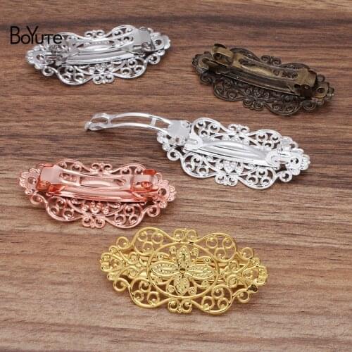 BoYuTe (10 Pieces/Lot) 28*55MM Filigree Flower Hair Clip Top Clips Diy Hair Jewelry Accessories Wholesale