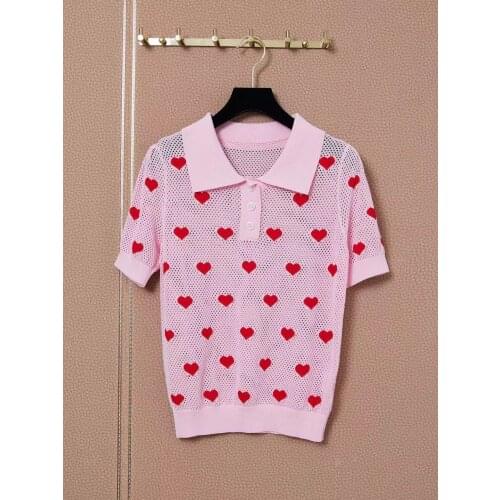 Knitted Pullovers Ladies 2021 Summer Clothes Runway Fashion Designer Hollow Out Cute Short Sleeve White / Black / Pink Jumpers