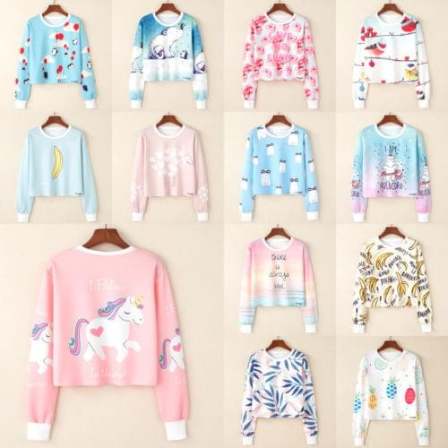 2017 hirigin Women Animal Printed Long Sleeve Multiply Choice Casual Pullover Tops