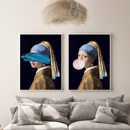 Famous Painting The Girl With A Pearl Earrings Canvas Reproductions Artwork By Jon Pop Art Prints Wall Pictures for Home Decor