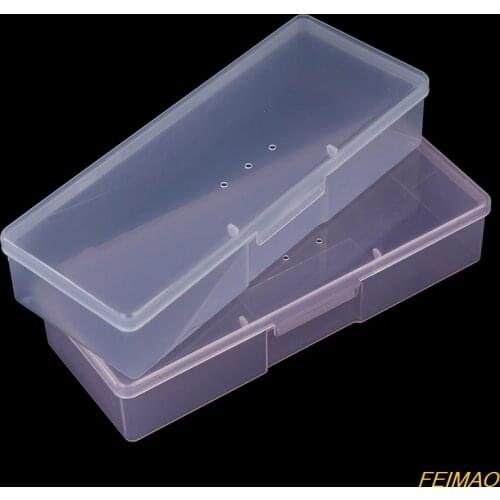1Pc Nail Art Rectangle Plastic Transparent Storage Box Nail Rhinestone Brush Case