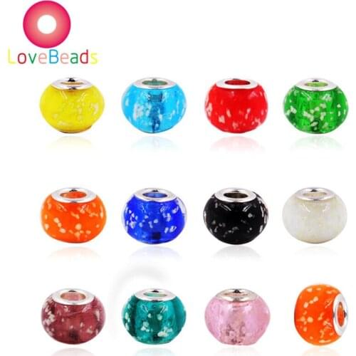 10 Pcs Mixed Color 16mm Round Handmade Luminous Lampwork Glass Big Hole Beads Assortment Fit Pandora Bracelet for Jewelry Making