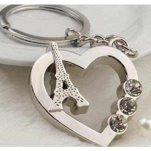 100pcs Metal Heart Shaped Keyrings Paris Tower Keychains for Tourist Souvenirs Promotion Gifts SL4649