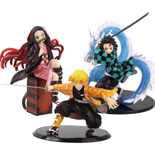 13-19CM Anime Demon Slayer Kimetsu no Yaiba Kamado Tanjirou Nezuko Agatsuma Zenitsu Battle Ver. PVC Action Figure Toys gifts
