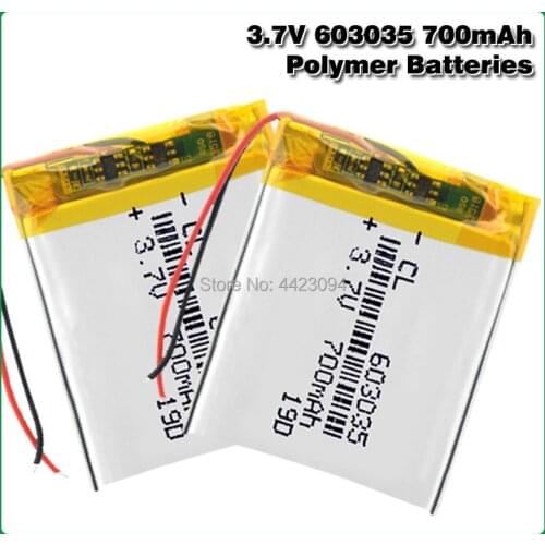 3.7V 700mAh 603035 Lithium Polymer Li-Po li ion Rechargeable Battery For mp3 mp4 mp5 Tachograph Car DVR Bluetooth Earphone GPS