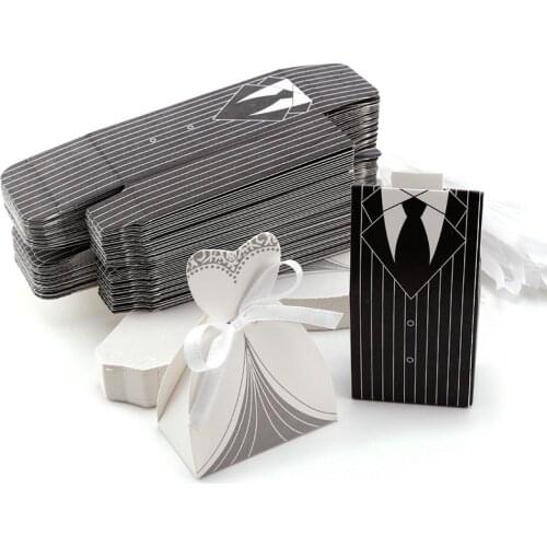 50pcs Bride And Groom Dresses Wedding Candy Box Gifts Bags Favor Boxes Wedding Bonbonniere DIY Event Party Favor Decoration