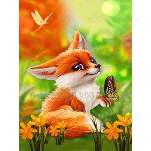 5D DIY Diamond Painting Little fox and butterfly Full Drill Embroidery Cross Stitch Mosaic Kit Home Decor Christmas Kid Gift