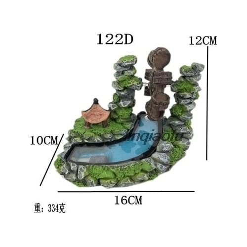 Aquarium resin landscape water wheel windmill, rockery round wheel connected to air pump can rotate micro-view gazebo