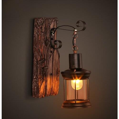 American Retro Industrial Led Wall Lamp Wooden Vintage Loft Loft Sconces Restaurant Hotel Cafe Bar Home Decor Wall Light Fixture
