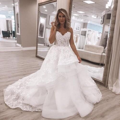 Ballgown Wedding Dress 2020 Ruffle Skirt vestidos de novia Lace Organza Chapel Train Sweetheart Neck robe de mariage Backless