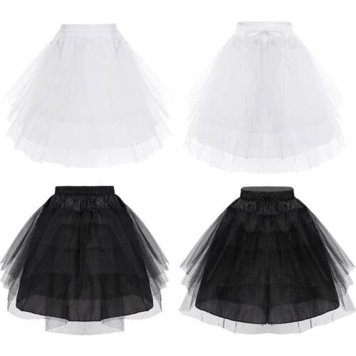 Kids Girls Petticoat Skirt Hoopless 3 Layer Net Fluffy Petticoat Underskirt Crinoline Slip For Wedding Party Flower Girl Dresses