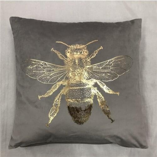 Hot Selling Insect Foil Printing Square Velvet Bee Cushion Cover Gold Stamping Throw Pillowcase