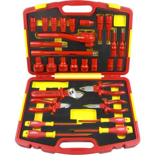 China VDE 29PCS Insulated Mechanical Electrical Combination Home Household Box Hand Tool Set