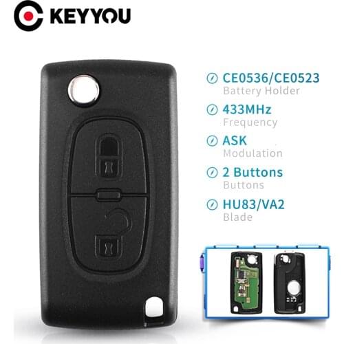 KEYYOU For Peugeot Remote Car Key ASK 433Mhz ID46 For Citroen C2 C3 C4 C5 C6 C8 3 Buttons light Flip VA2/HCA Blade CE0523 Ce0536