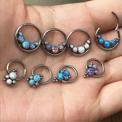 16G Surgical steel Opal Clicker Piercing Segment Nose Hoop Rings Hinged Ear Nose Septum Piercing Women Men Body Jewelry Ombligo