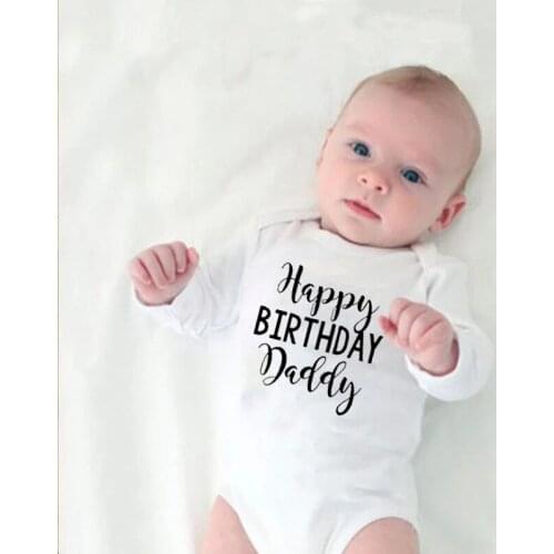 Girls and Boys Jumpsuits Newborn Baby Cotton Romper Happy Birthday Daddy Letter Print Jumpsuit Autumn Outfits Round Neck Clothes