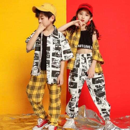 Girls Boys Ballroom Jazz Dance Costumes Stage Wear T Shirts Tops Pants Outfits Kids Hip Hop Dancing Costumes for Child Dancewear