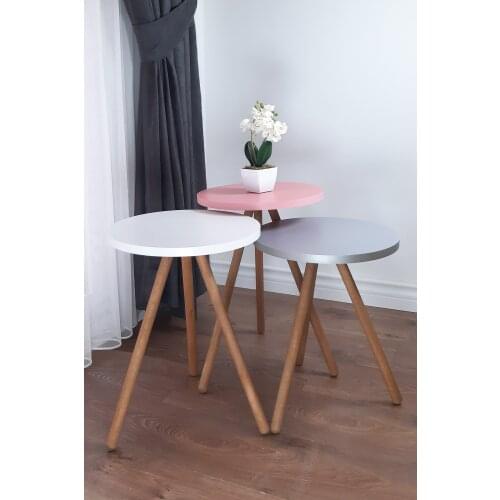 Colorful 3 Piece Nesting Table Wooden Leg Special Round Pastel Design