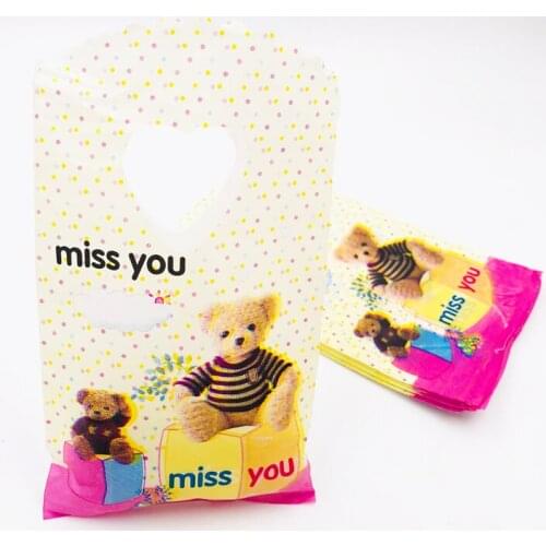 Colorful Bear Print Plastic Bag 9x15cm Yellow Dot Cosmetic Candy Packaging Plastic Gift Bags With Handle Small Bag For Boutique