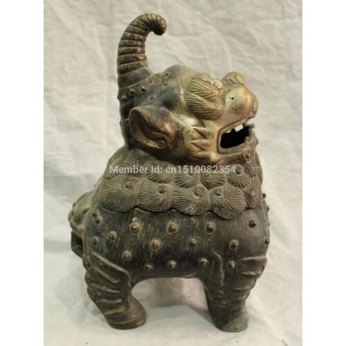 12"Marked Chinese Silver Bronze Fengshui Pixiu Kylin Beast Incense Burner Censer