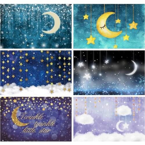 Laeacco Little Star Backdrop Blue Fantasy Background Photography Baby Birthday Photozone Backdrop Photocall Photo Studio