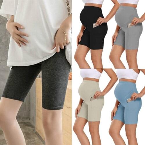Maternity Women Leggings Pregnancy Fitness Elastic Waist Belly Short Leggings 2021 Summer Pregnant Clothes Solid Color