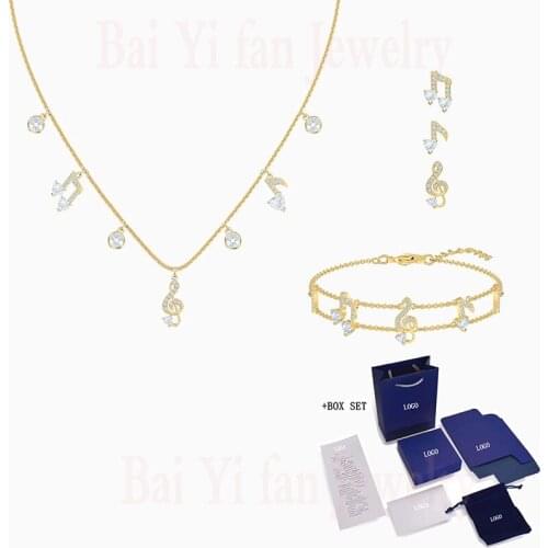 Fashion Jewelry SWA High Quality Earrings Bracelet Necklace Set Exquisite Note Shape Ladies Jewelry Gift Free Shipping