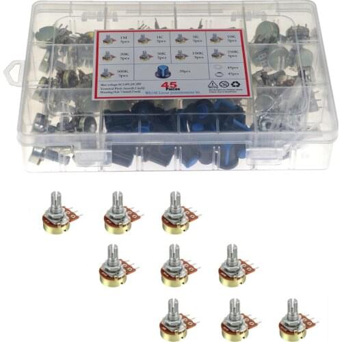 45pcs set single potentio meter B1K/5K/10K/20K/50K/100K/250K/500K/1M with knob meter