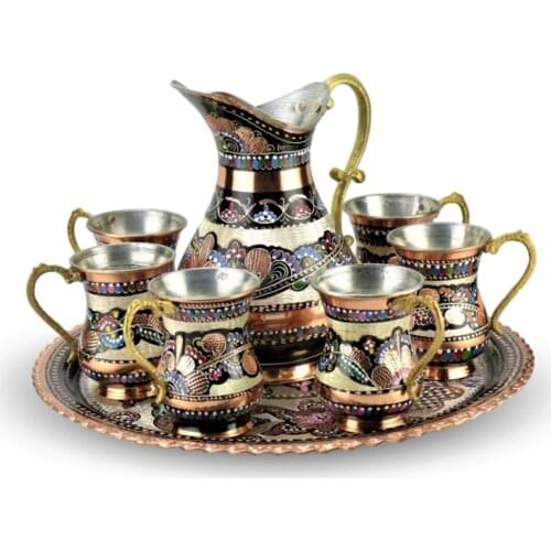 8 piece copper jug set | water jug mug large cup | handmade flower copper jug | 2 L pitchers, handmade turkey | Turkish Ottoman