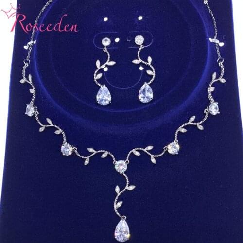 TWIG-ship Water Drop Women Party Cubic Zirconia Wedding Necklace and Earrings CZ Jewelry Sets RE3683