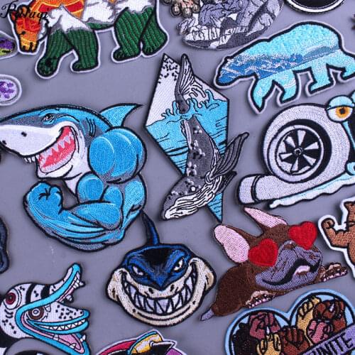 Shark Whale Patch Punk DIY Bear Iron On Patches For Clothing Turbo Snail Stickers Punk Animal Style Embroidery Patch Dog Stripes