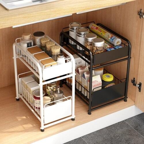 Drawer Organizer Cabinet Basket Pull Out Under The Sink Desktop Kitchen Bathroom Storage MJ