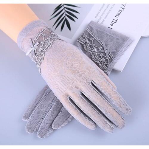 Summer Sexy Lace Women Sunscreen Touch Screen Gloves Ice Silk Thin Breathable Mesh Anti-UV Skid Driving Female Elegant Gloves