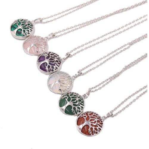 Tree of Life Stone Pendant Family Tree Necklace for Unisex Pendants with Chain Chakra Mixed Assorted Natural Stone Jewelry