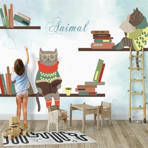 Custom 3D Wallpaper Mural Nordic Book Animal Childrens Study Room Background Wallpaper Mural