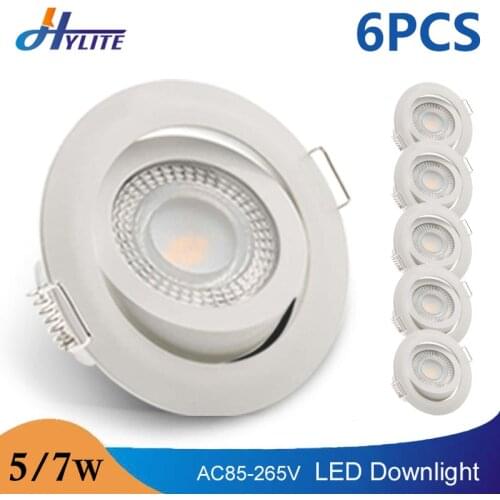 6 PCS Dimmable LED Downlight 5W 7W Recessed Lamp Round Driveless Adjustable Spot Light Indoor Kitchen Bedroom Bulb AC 85V-265V