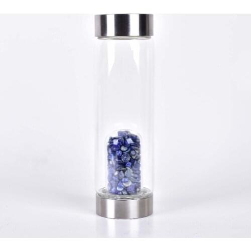 Drop shipping Crystal Infused Lapis lazuli Gemstone Rose gold Lid Stainless Steel Water Bottle