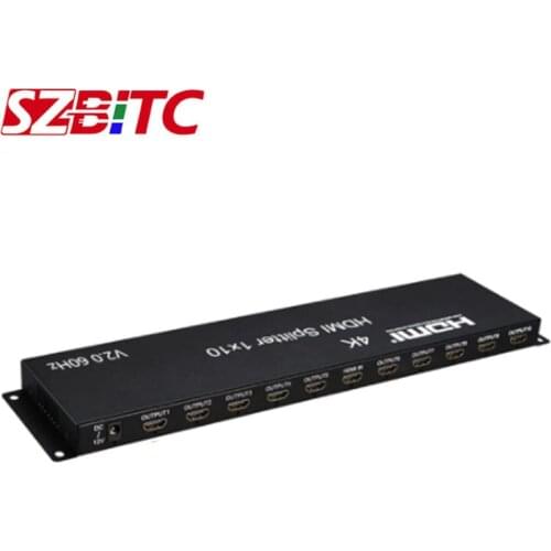 SZBITC 4k 1x10 HDMI Splitter HDMI2.0 Distributer 1 in 10 Out Video Converter Multi Screen Display EDID Button RS232 PC DVD to TV