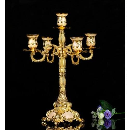 Rare antique metal fower caved bronze 5 arm candelabra lanterns for candles flower candle that opens vintage lantern ZT012gr